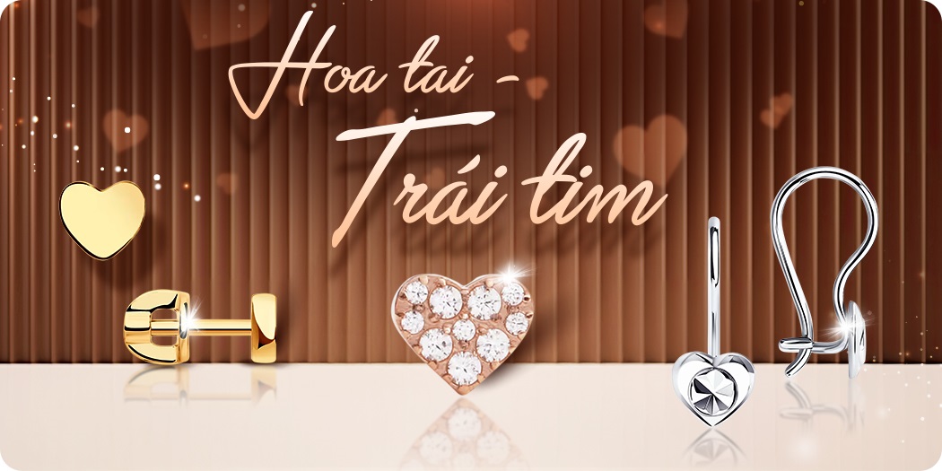 Hoa tai hình trái tim đẹp, mẫu mới, hàng hiệu 100%
