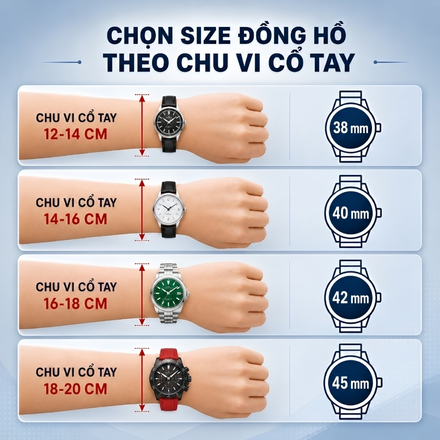 các chọn đồng hồ phù hợp với chu vi cổ tay