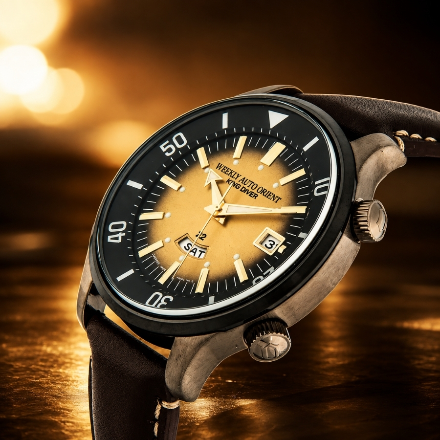 Thiết kế hai núm và bezel xoay trên orient king diver