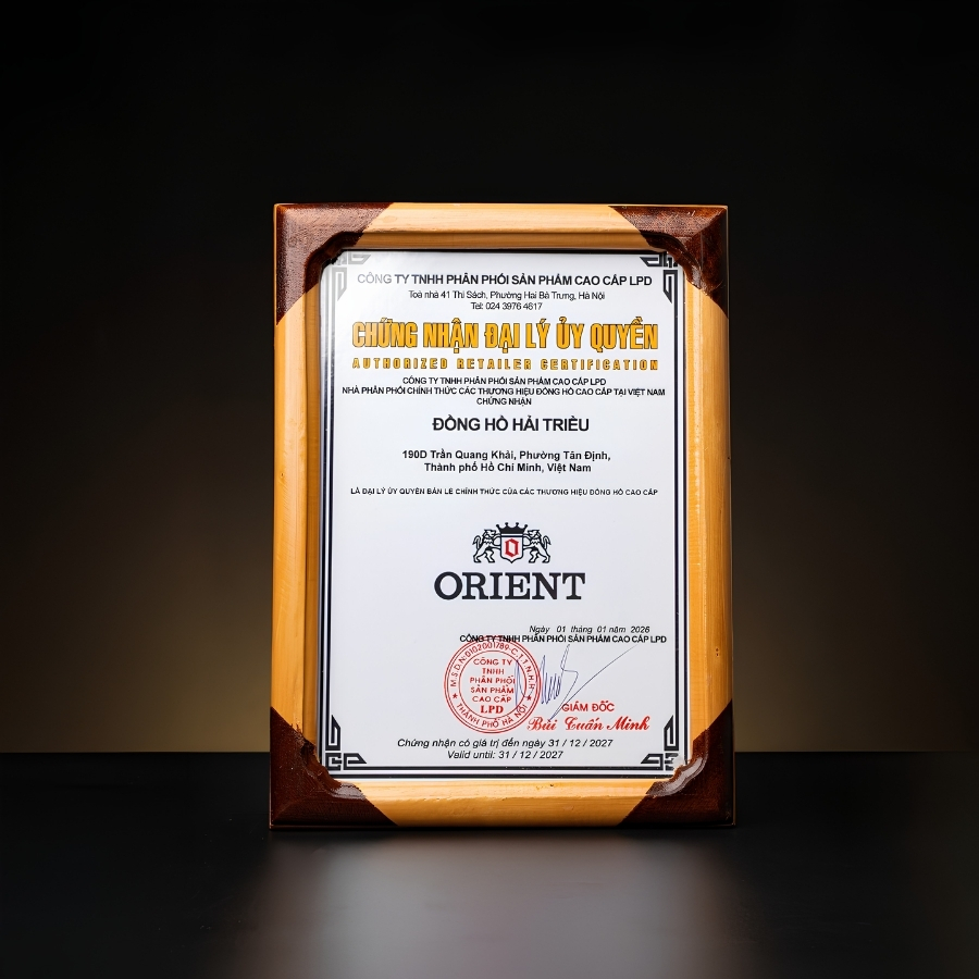 giấy chứng nhận Orient cấp cho Hải Triều