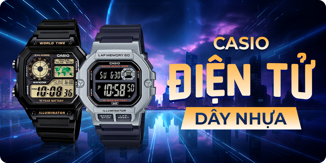 Đồng hồ điện tử Casio dây nhựa chống nước, bền bỉ, nhẹ tay