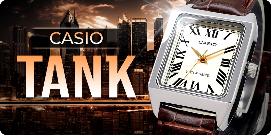 Đồng hồ Casio Tank chính hãng, thiết kế vỏ dáng xe tăng cổ điển