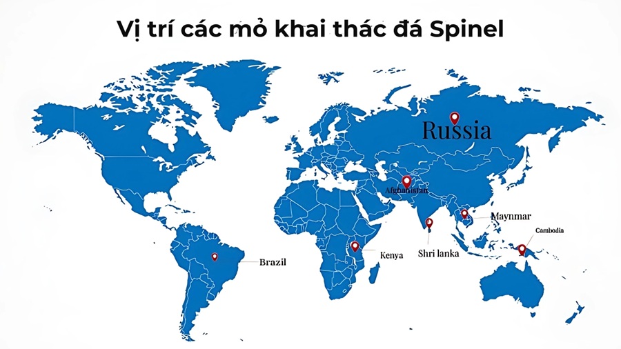Vị trí các mỏ khai thác đá tia lửa