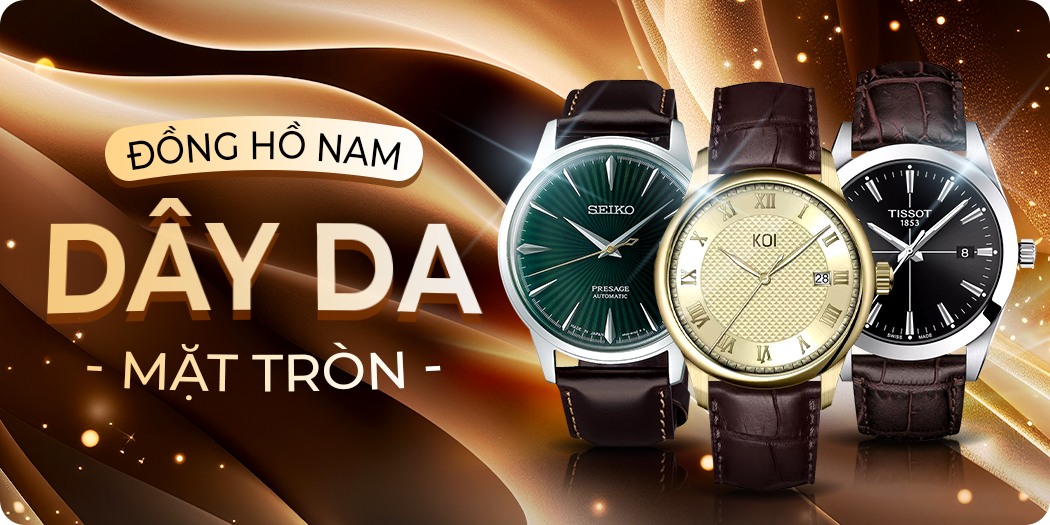 đồng hồ nam dây da mặt tròn