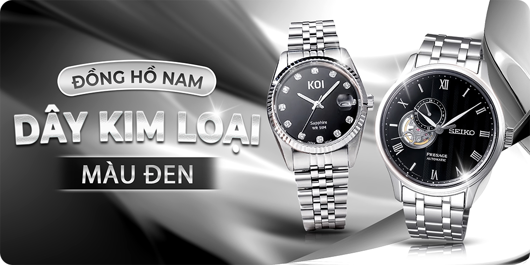 đồng hồ nam dây kim loại đen