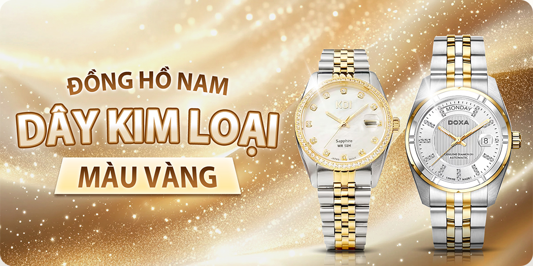 đồng hồ nam dây kim loại vàng