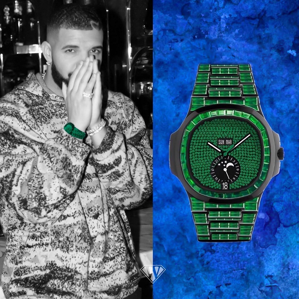 Rapper nổi tiếng Drake cùng chiếc Patek Philippe Nautilus 5726 đính ngọc lục bảo