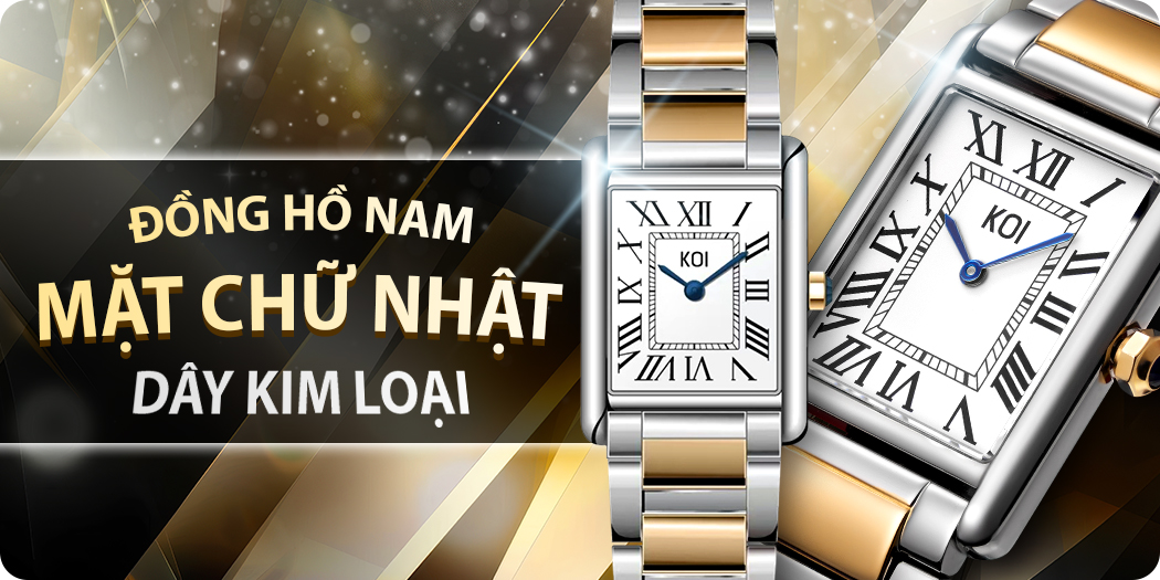 đồng hồ nam mặt chữ nhật dây kim loại
