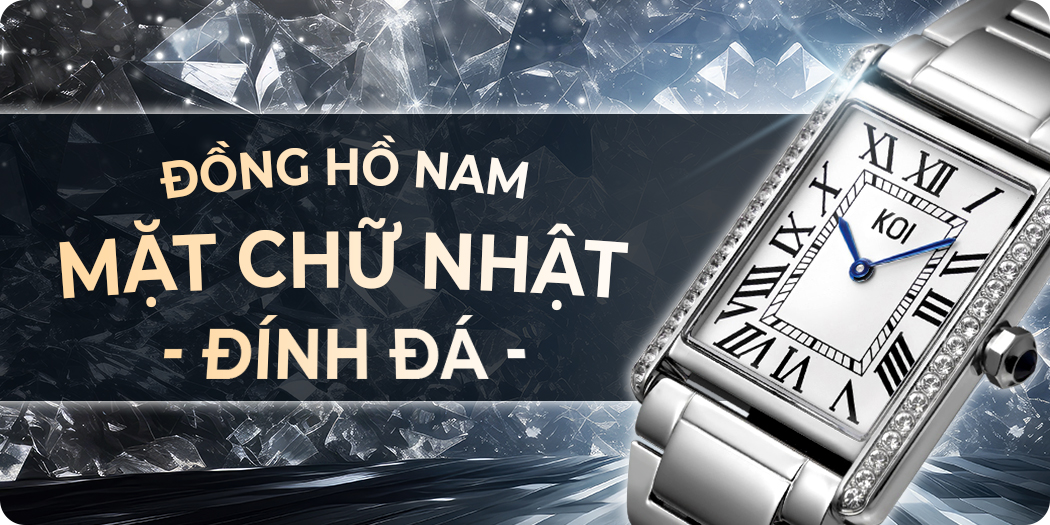 đồng hồ nam mặt chữ nhật đính đá
