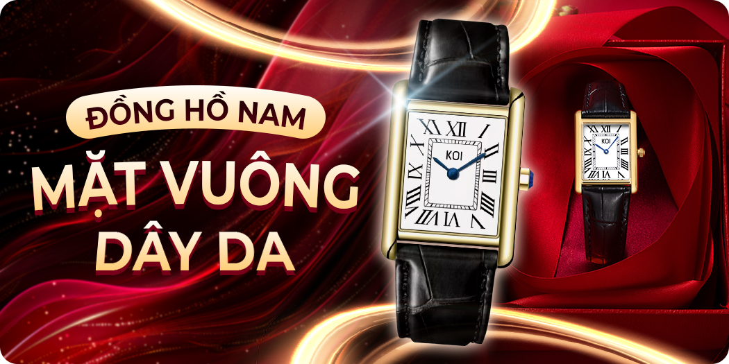 đồng hồ nam mặt vuông dây da