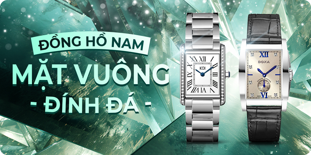 đồng hồ nam mặt vuông đính đá