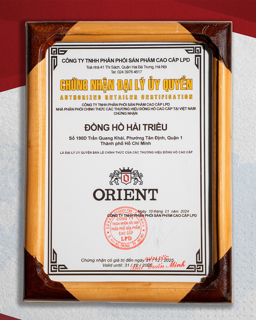 Giấy chứng nhận đại lý ủy quyền bán lẻ đồng hồ Orient