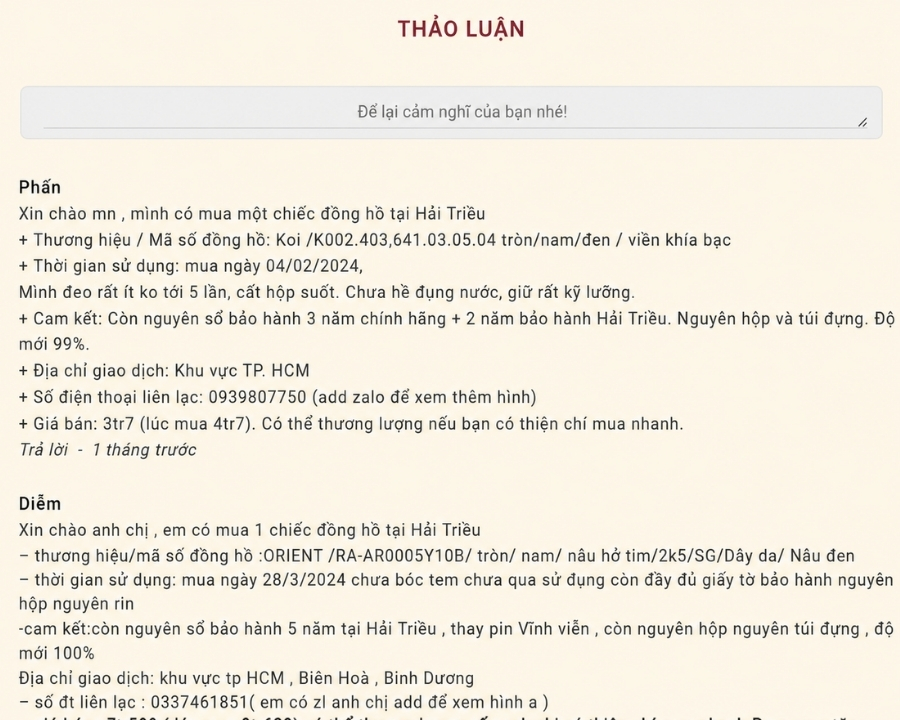 Các thành viên thảo luận, đăng bài buôn bán trên các bài tin tức trên trang Hải Triều