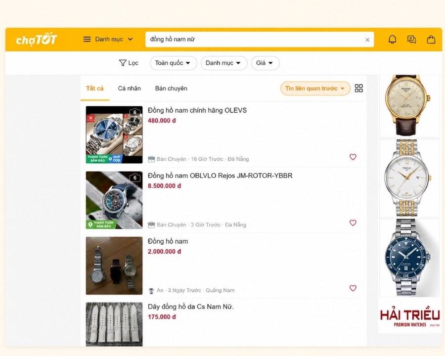Website Chợ Tốt mua bán đồng hồ