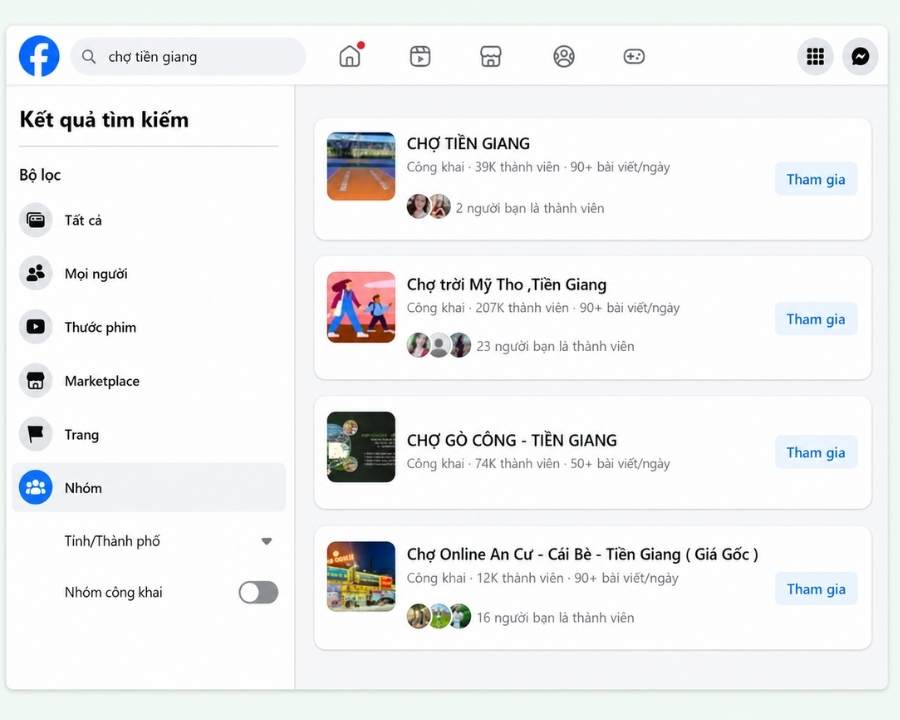 Hội nhóm mua bán tại địa phương trên facebook