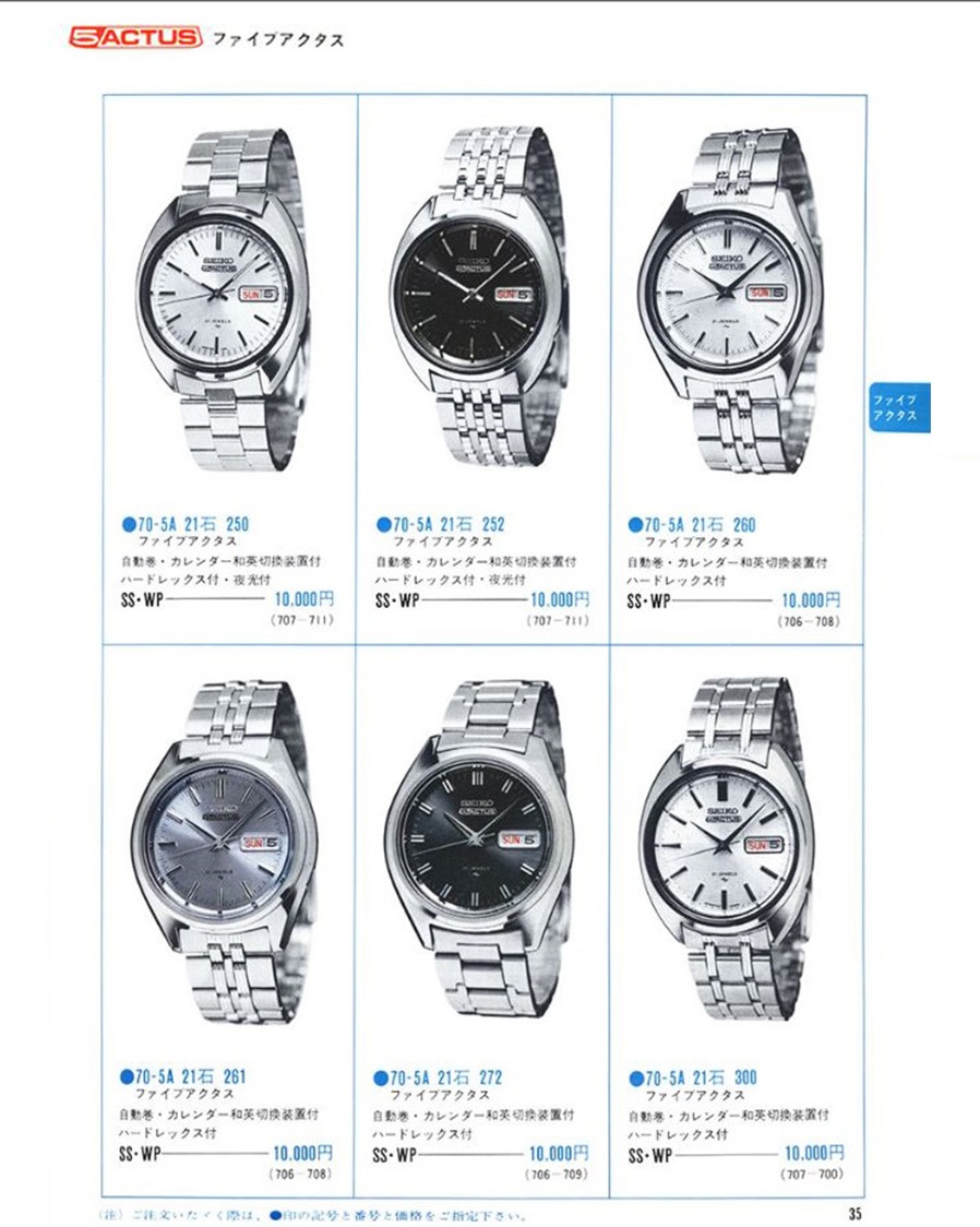 Danh mục các sản phẩm Seiko 5 Actus sản xuất năm 1970