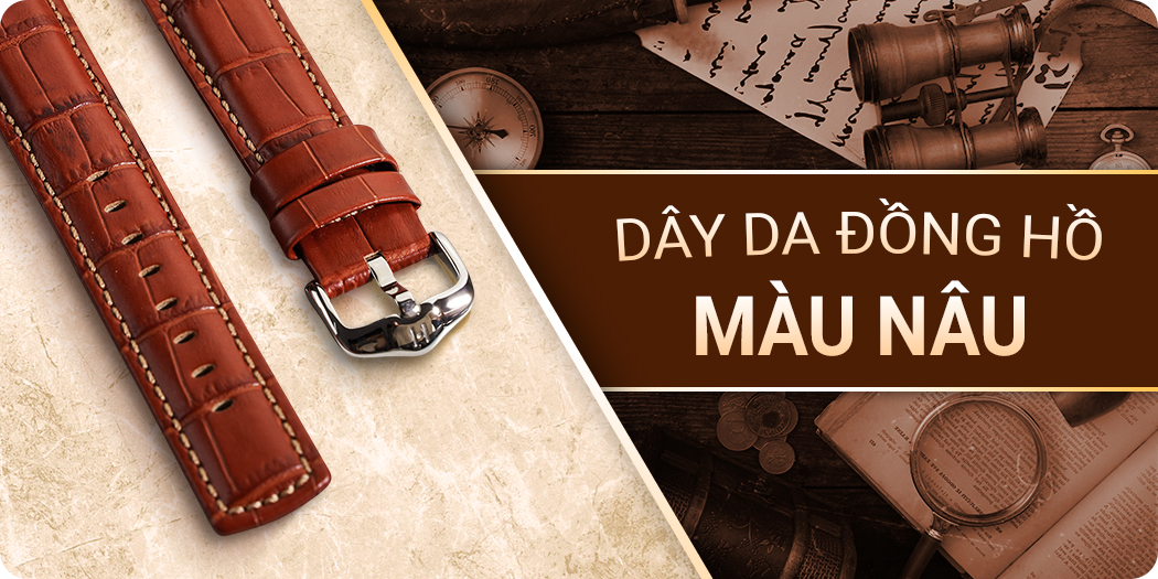 dây da đồng hồ màu nâu chính hãng