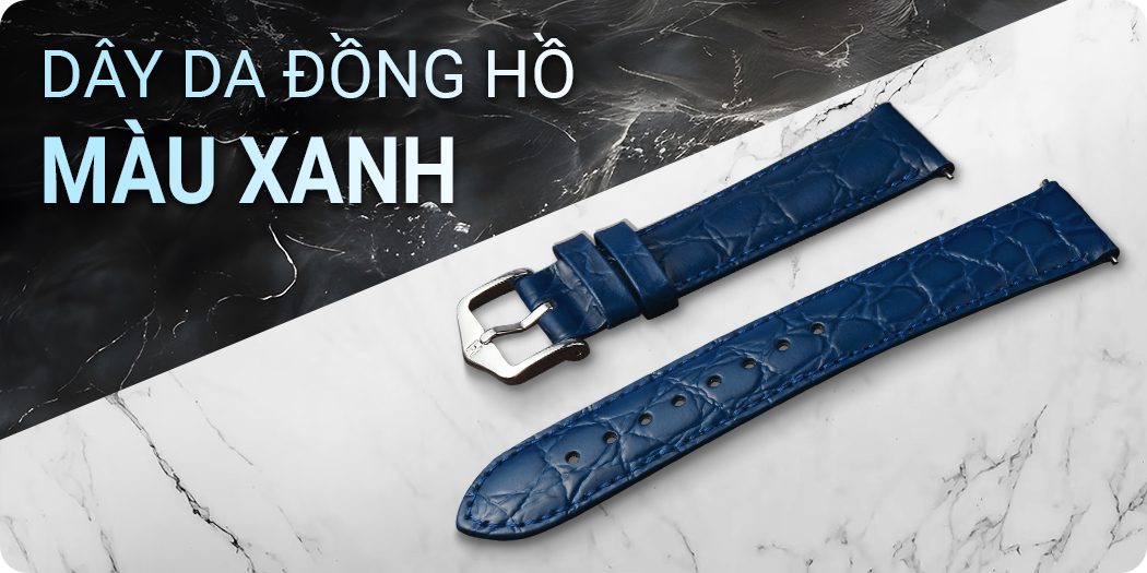 dây da đồng hồ màu xanh chính hãng