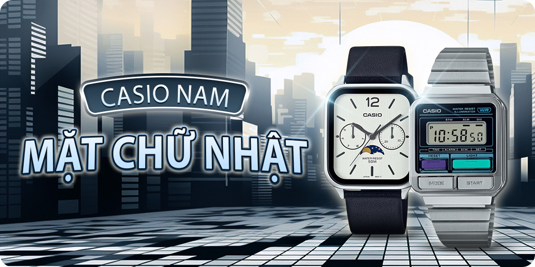 Đồng hồ Casio nam mặt chữ nhật độc đáo, cổ điển, chính hãng 100%