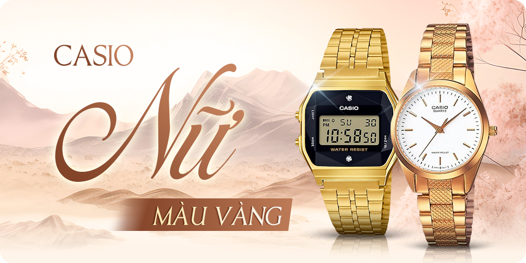 Đồng hồ Casio nữ vàng thời trang, chính hãng, hợp da Châu Á
