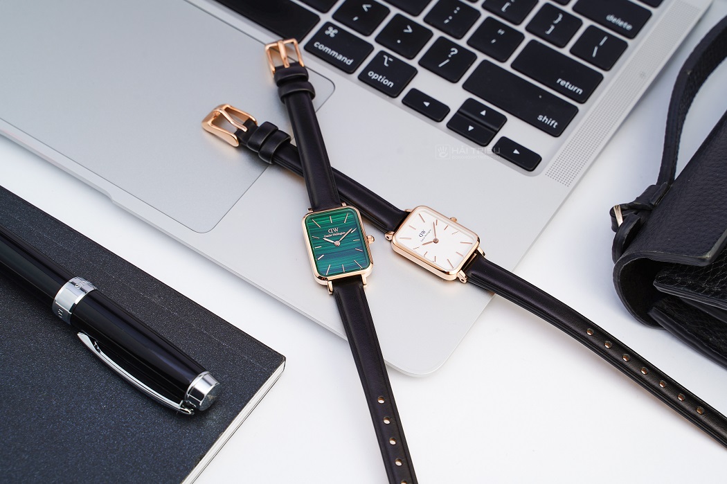 đồng hồ nữ dây da mặt vuông Daniel Wellington Quadro DW00100434
