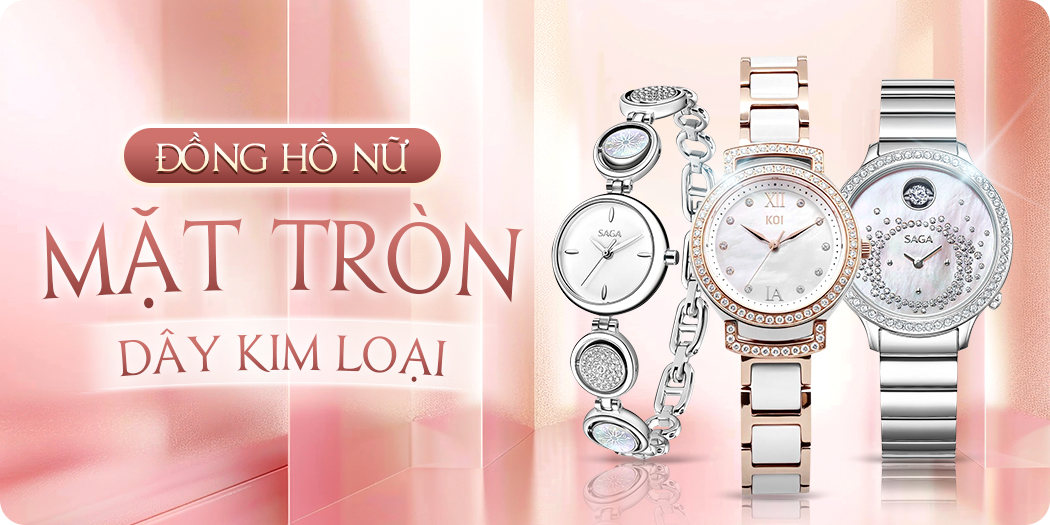 đồng hồ nữ mặt tròn dây kim loại chính hãng