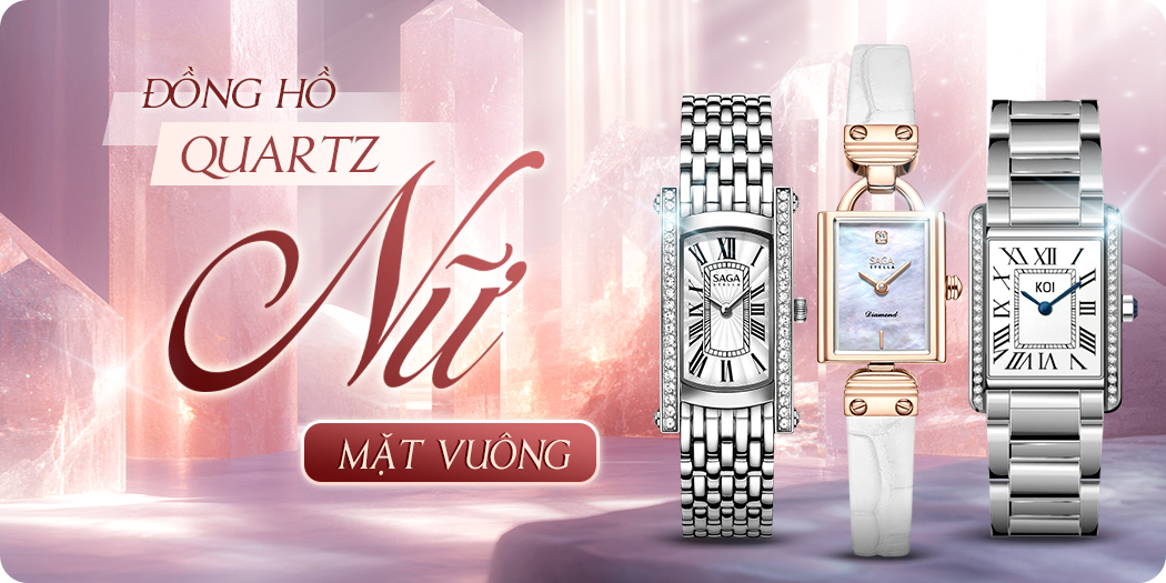 đồng hồ quartz nữ mặt vuông chính hãng