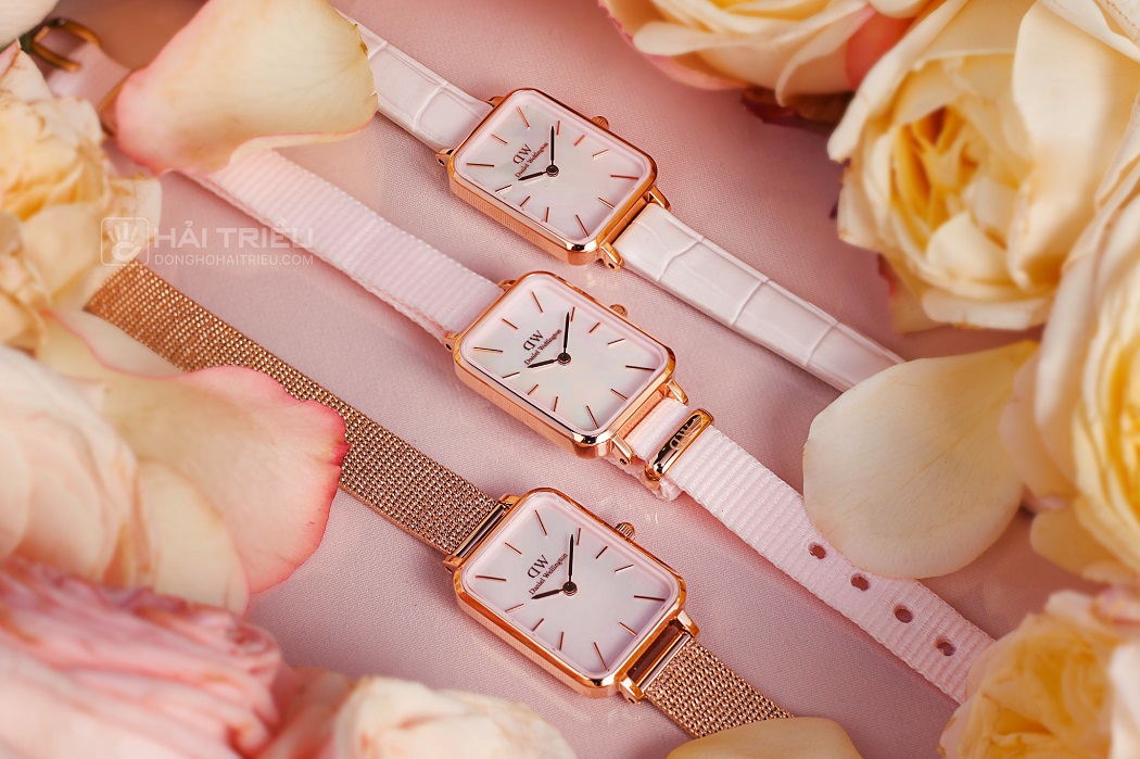 đồng hồ nữ dây da mặt chữ nhật ấn tượng Daniel Wellington MOP Quadro Special Edition DW00100508