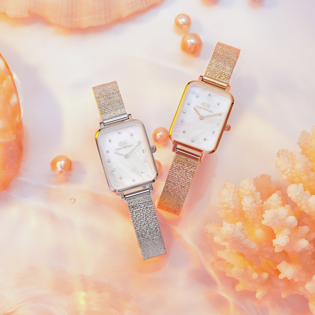 Mẫu đồng hồ nữ mặt vuông dây kim loại Daniel Wellington Quadro MOP DW00100578