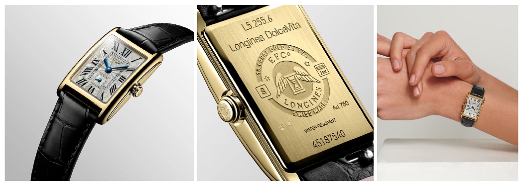 mẫu đồng hồ vàng nữ 18k có mặt vuông cổ điển Longines Dolcevita L5.255.6.71.0