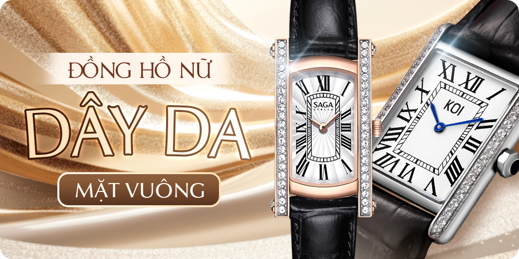Đồng hồ nữ dây da mặt vuông đẹp, cao cấp, chính hãng