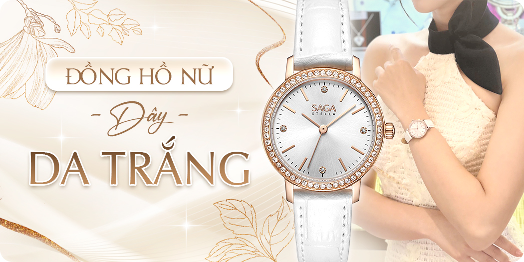 Đồng hồ nữ dây da màu trắng đẹp, hàng hiệu 100%