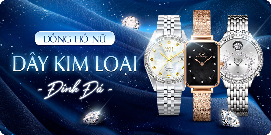 Đồng hồ nữ dây kim loại đính đá đẹp