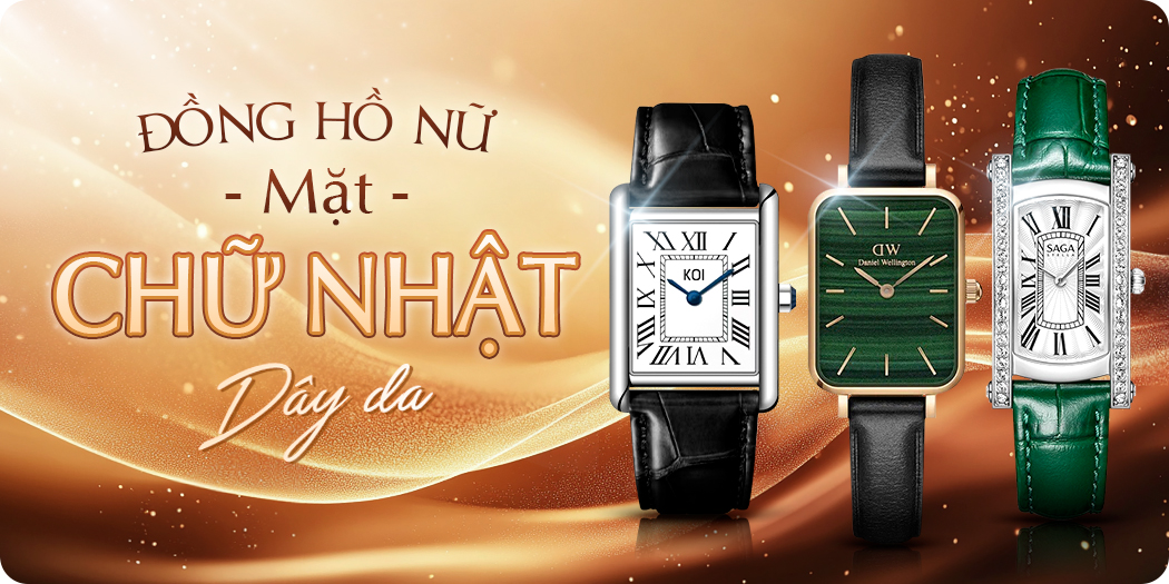 Đồng hồ nữ mặt chữ nhật dây da đẹp, chính hãng 100%