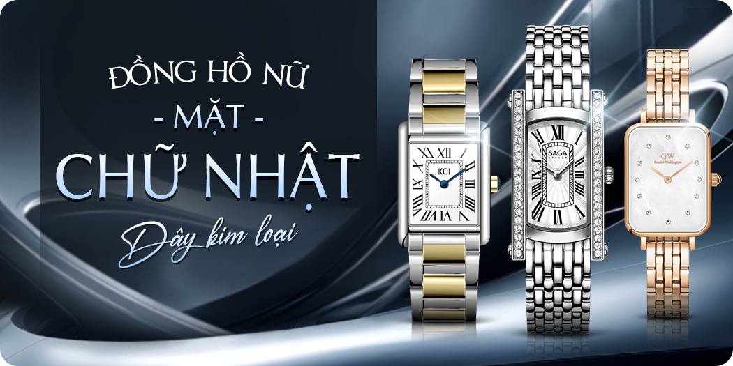 Đồng hồ nữ mặt chữ nhật dây kim loại chính hãng