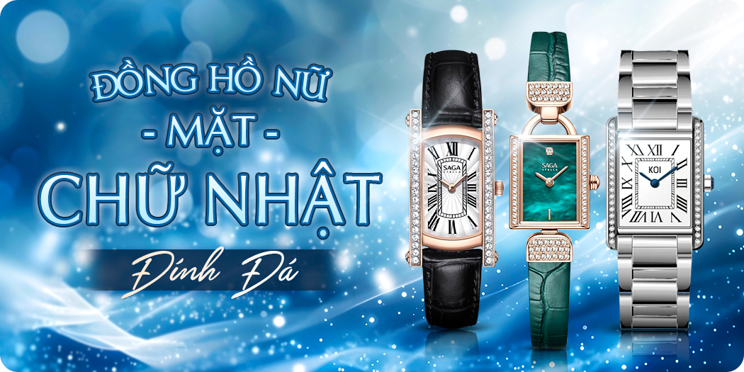 Đồng hồ nữ mặt chữ nhật đính đá đẹp, chính hãng