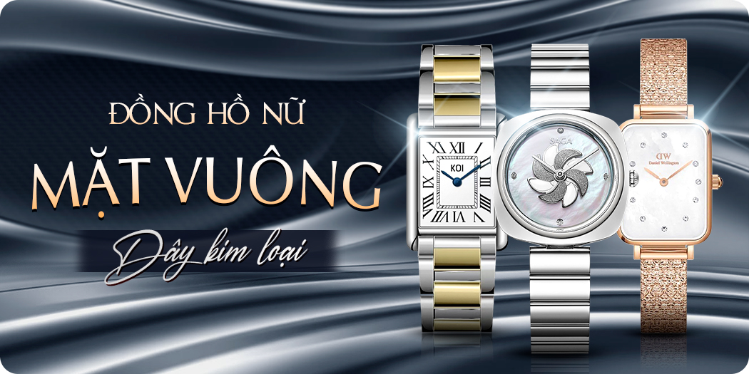 Đồng hồ nữ mặt vuông dây kim loại đẹp, chính hãng