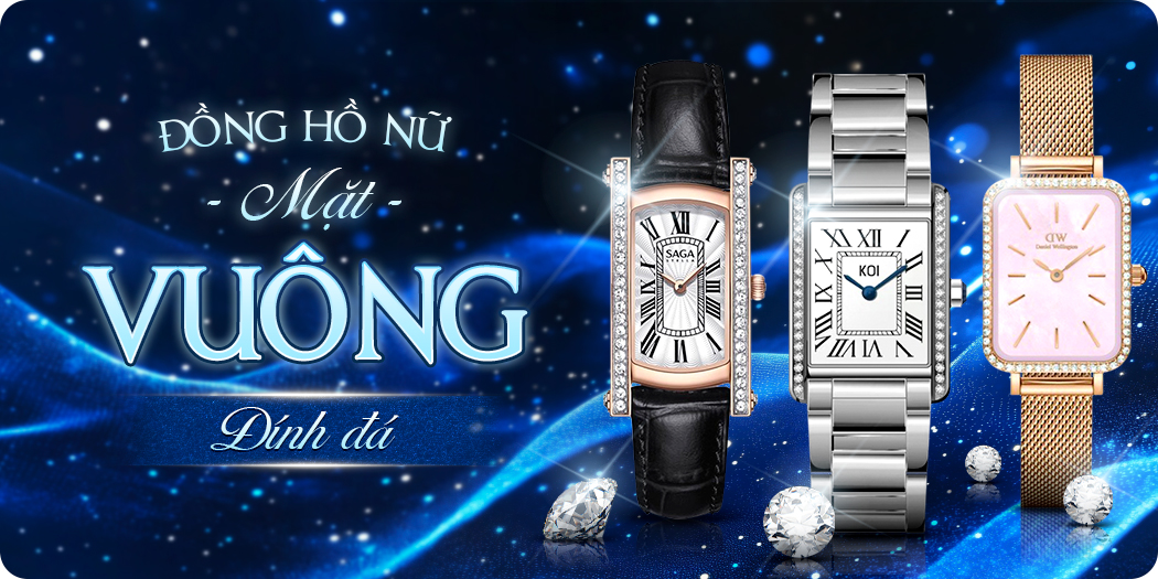 Đồng hồ nữ mặt vuông đính đá đẹp, chính hãng 100%