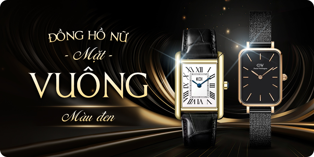 Đồng hồ nữ mặt vuông màu đen đẹp, chính hãng