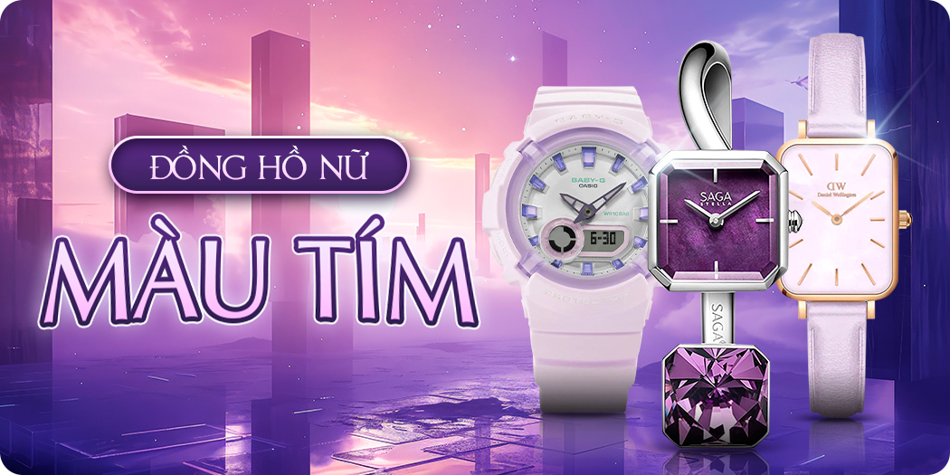 Đồng hồ nữ màu tím đẹp, chính hãng