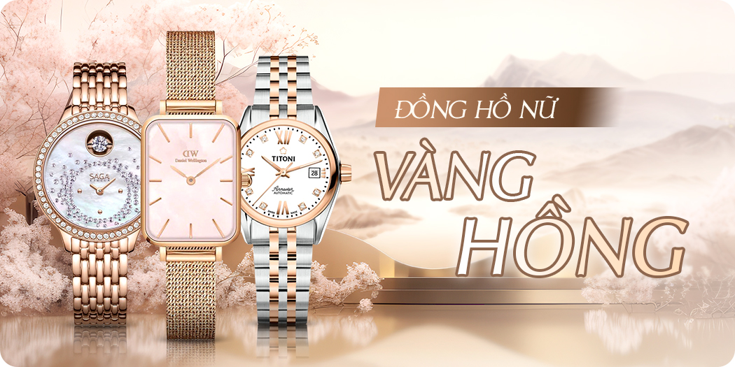 Đồng hồ nữ màu vàng hồng đẹp, chính hãng