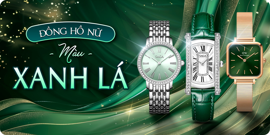Đồng hồ nữ màu xanh lá cây đẹp, chính hãng