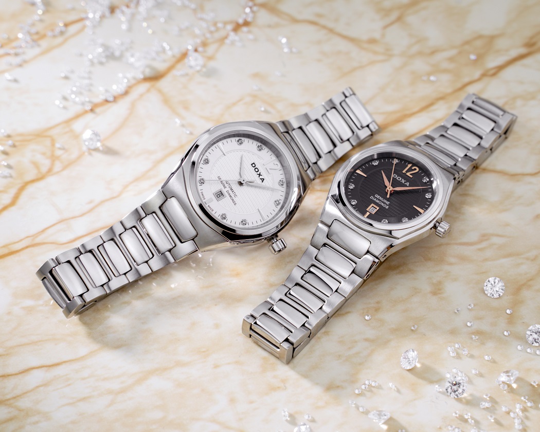 Bộ đôi Doxa Precious đính kim cương tự nhiên, bộ máy automatic cho nữ 