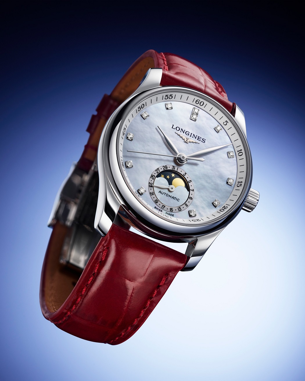 Bộ sưu tập đồng hồ cơ nữ Longines Primaluna Moonphase sở hữu mặt số khảm xà cừ tinh xảo
