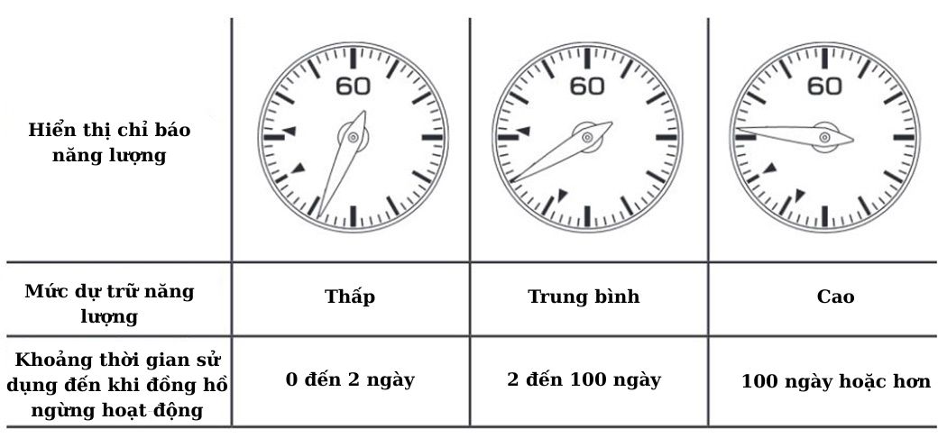 Bảng chi tiết năng lượng còn lại khi sử dụng Seiko Prospex Speedtimer Solar