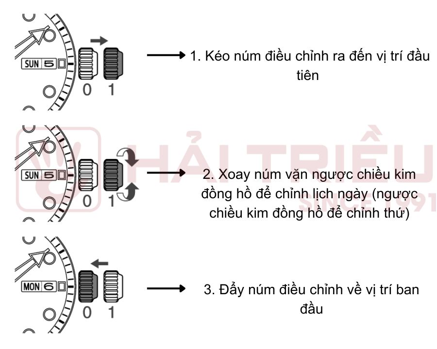 Cách chỉnh giờ đồng hồ Seiko năng lượng mặt trời có lịch ngày