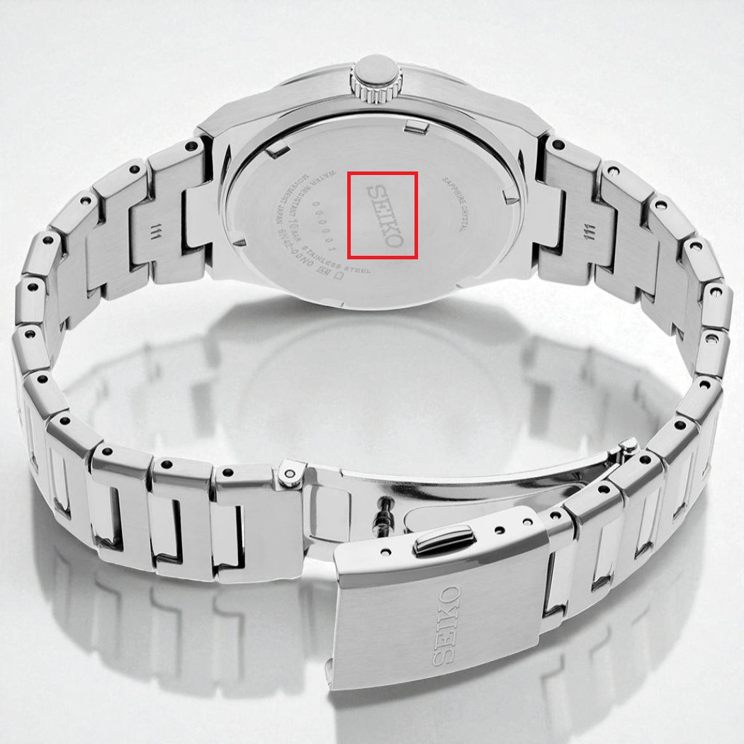Ký hiệu Seiko sắc nét ở mặt sau trên đồng hồ nữ