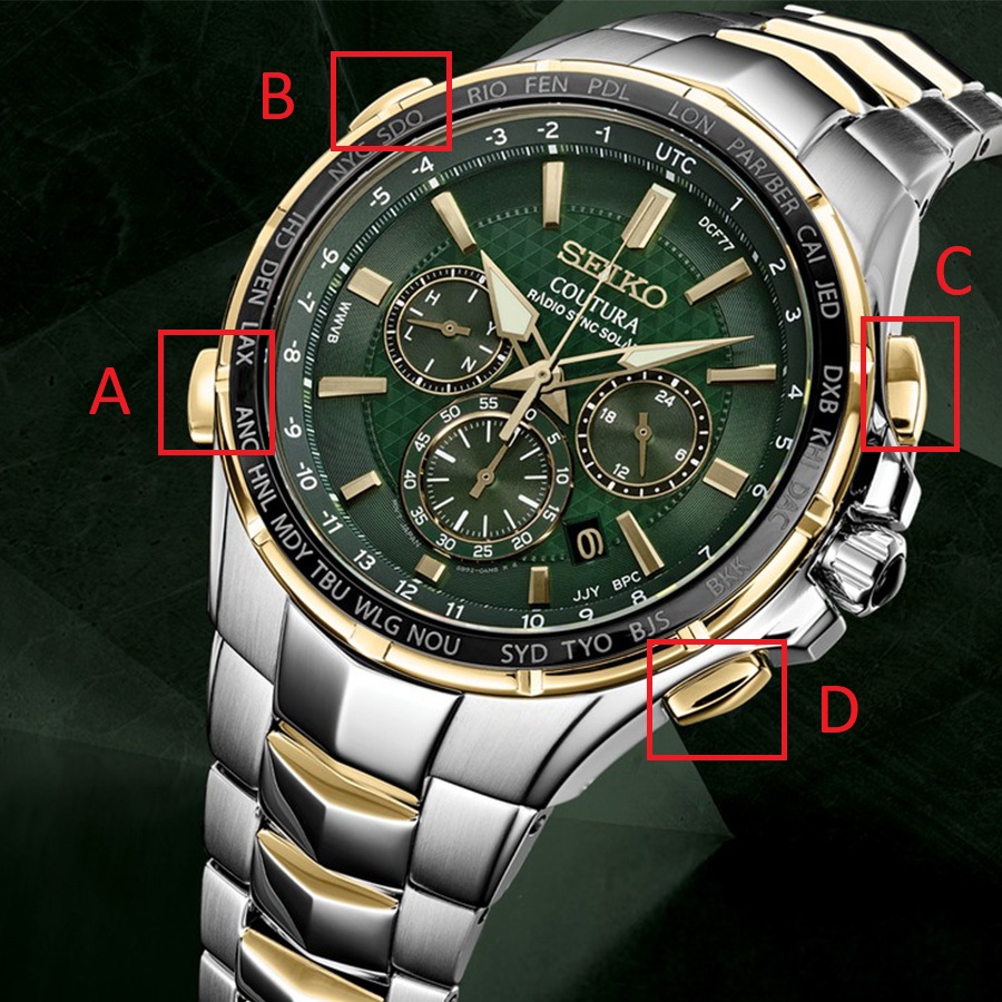 Cách chỉnh đồng hồ Seiko Radio Wave Control 4 nút bấm và 1 núm điều chỉnh