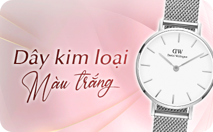 Đồng hồ nữ dây kim loại màu trắng chính hãng 100%