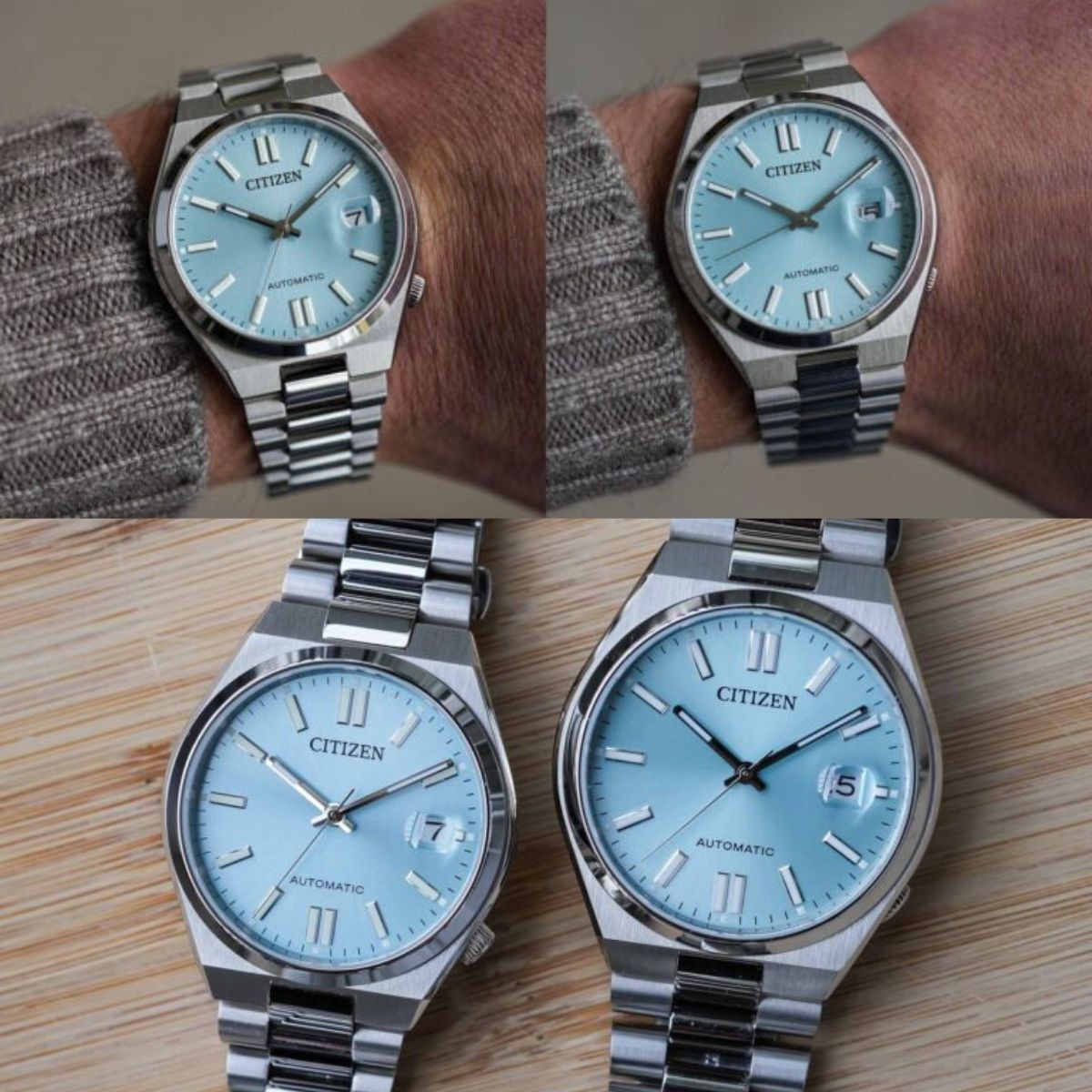 Đặt NJ0200-50L (37mm, Ice Blue) bên cạnh NJ0151-53M (40mm, Sky Blue) bên cạnh nhau có thể thấy được sự khác biệt.